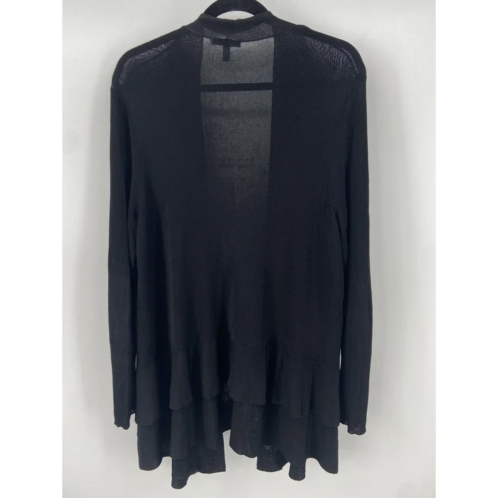 Eileen Fisher Cardigan Sweater Women XL Black Ruffle Open Light Sheer Minimalist
